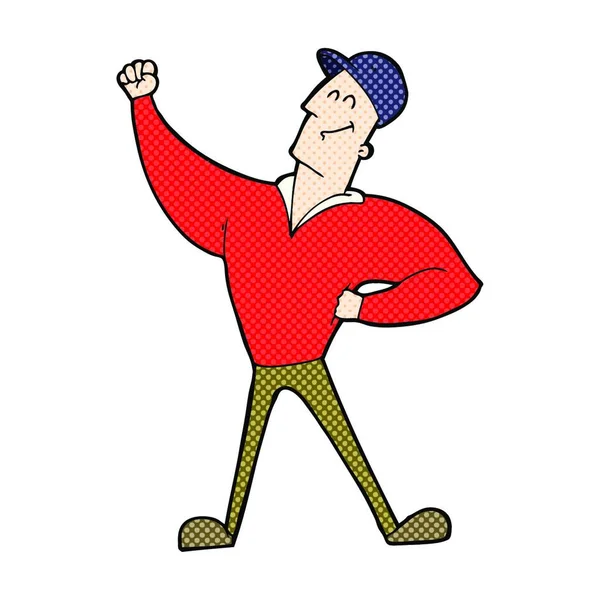 Retro Comic Book Style Cartoon Man Striking Heroic Pose — Stock Vector