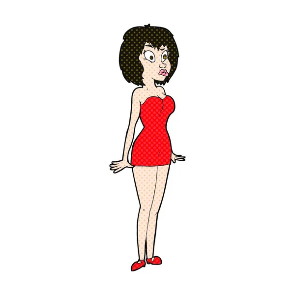 复古漫画书风格的漫画令穿着短裙的女人惊讶 — 图库矢量图片