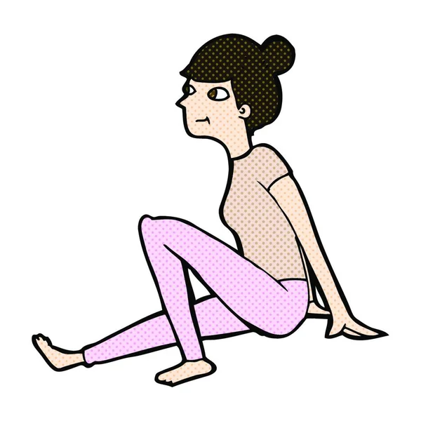 Retro Cómic Estilo Mujer Dibujos Animados Sentado — Vector de stock