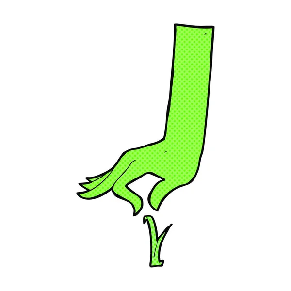 Retro Comic Stil Cartoon Grüne Hand Kommissionierung Grashalm — Stockvektor