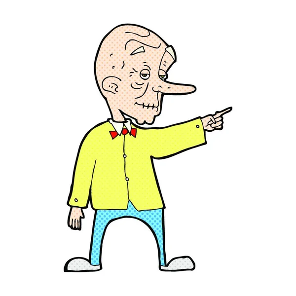 Retro Comic Style Cartoon Old Man Pointing — стоковый вектор