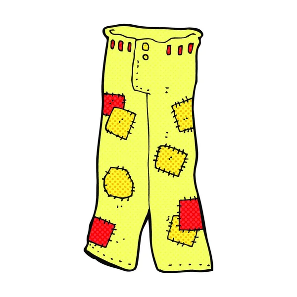 Retro Stripverhaal Stijl Cartoon Patched Oude Jeans — Stockvector