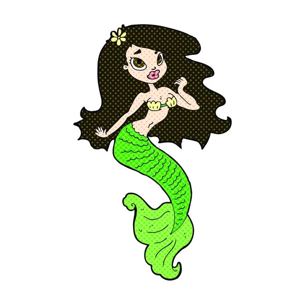 Retro Comic Book Style Cartoon Pretty Mermaid — Stock Vector