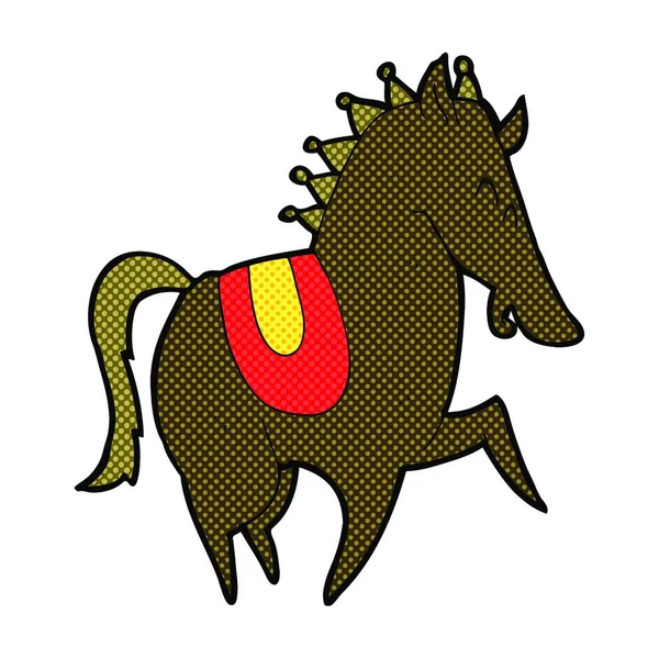 Retro Cómic Estilo Dibujos Animados Prancing Caballo — Vector de stock