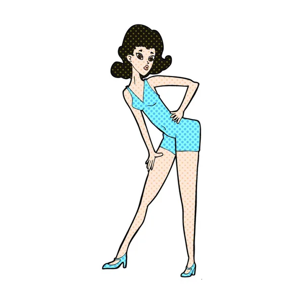 Retro Quadrinhos Estilo Desenho Animado Modelo Mulher Posando — Vetor de Stock