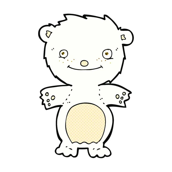 Retro Komiks Styl Kreskówka Szczęśliwy Mały Niedźwiedź Polarny — Wektor stockowy