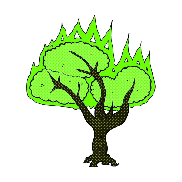 Retro Comic Book Style Cartoon Spooky Burning Tree — Stock Vector