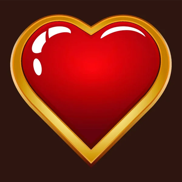 Brillante Forma Corazón Rojo Con Marco Dorado Ilustración Vectorial Conceptual — Vector de stock