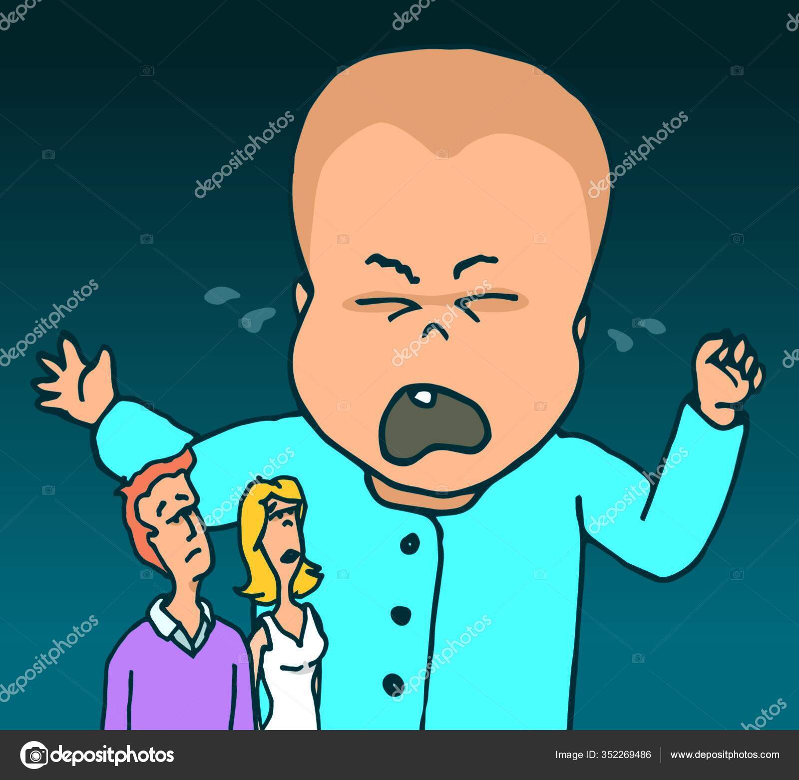 Dibujos Animados Ilustración Bebé Llorando Enorme Padres Preocupados