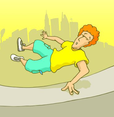 Cartoon illustration of man jumping over a wall doing parkour or freerunning clipart