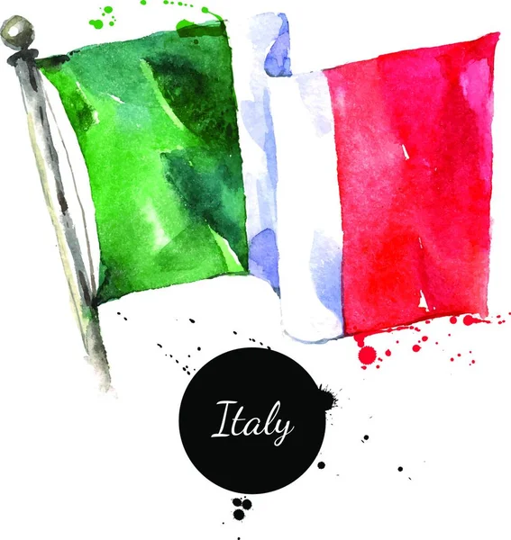 Drapeau Italie Aquarelle Illustration Vectorielle Dessinée Main Sur Fond Blanc — Image vectorielle