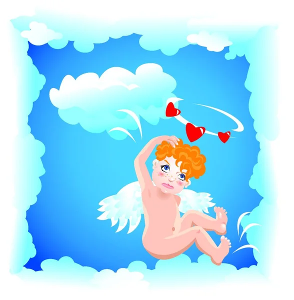 Pocztówki Walentynki Zabawnymi Aniołami — Wektor stockowy
