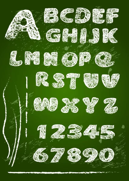 Abc 用白粉笔写在黑板上的英文字母 手写的发牢骚字母和数字 — 图库矢量图片