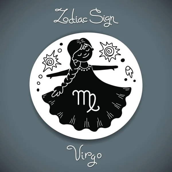 Vergine Segno Zodiacale Oroscopo Cerchio Emblema Stile Cartone Animato Illustrazione — Vettoriale Stock