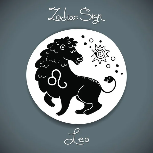 Leo Znak Zodiaku Horoskop Okrąg Godło Stylu Kreskówki Ilustracja Wektor — Wektor stockowy