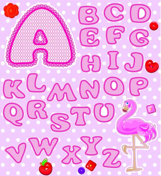 Abc Childish Alphabet Letters Made Pink Lace Ribbons Version Baby — Stock Vector