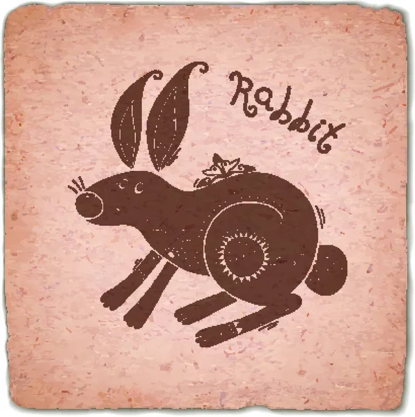Kelinci Chinese Zodiac Sign Horoscope Vintage Card Rabbit Chinese Zodiac - Stok Vektor