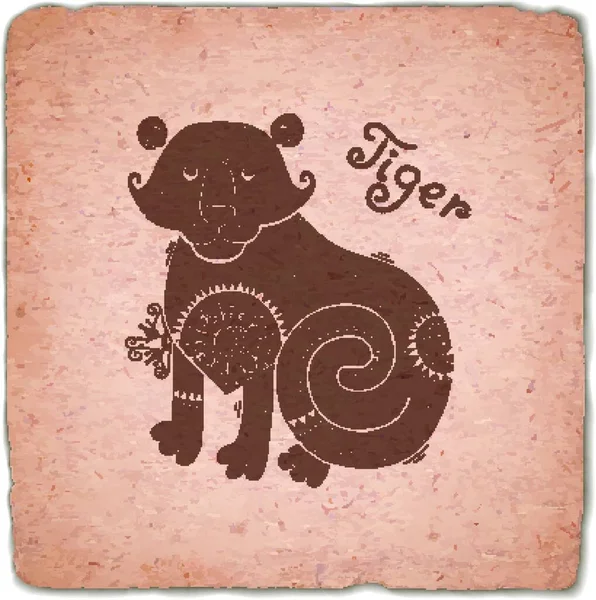 Tigern Kinesiska Zodiac Underteckna Horoskop Vintage Card Tiger Kinesiska Zodiac — Stock vektor