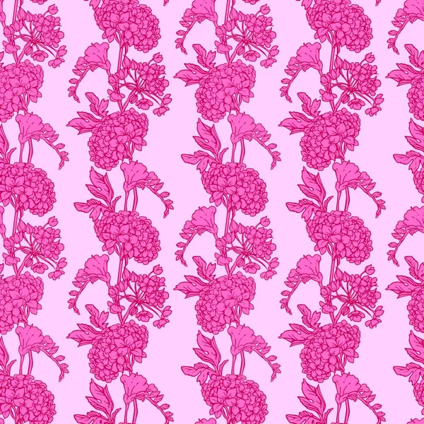 Seamless pattern with Realistic graphic flowers - gardenia - hand drawn background in pink colors.