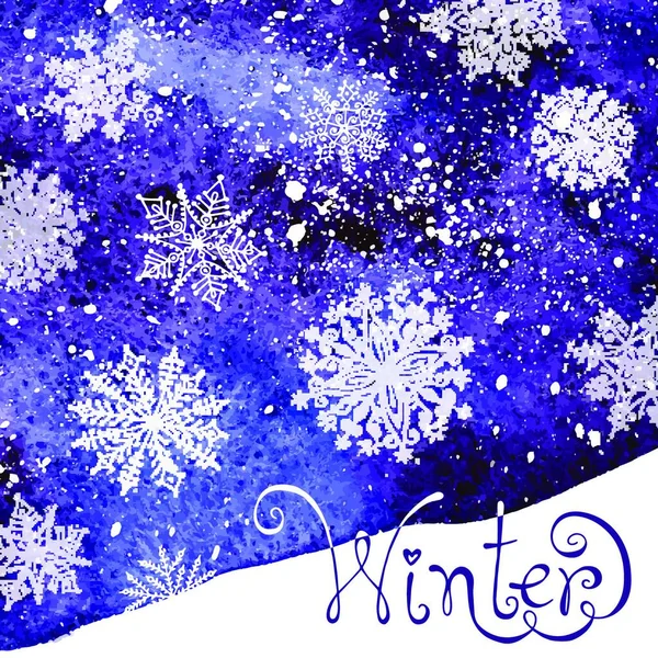 Fundo Inverno Com Flocos Neve Pintura Salto Aquarela Ilustração Eleitor — Vetor de Stock