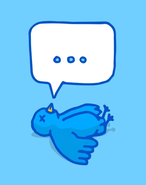 Desenhos Animados Ilustração Pássaro Azul Deitado Chão Com Uma Bolha — Vetor de Stock