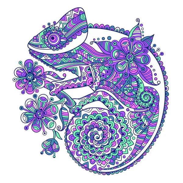 Vector Illustratie Met Een Kameleon Prachtige Patronen Vector Illustratie Met — Stockvector
