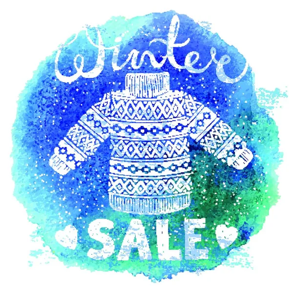 Invierno Banner Especial Etiqueta Con Jersey Lana Punto Suéter Sobre — Vector de stock