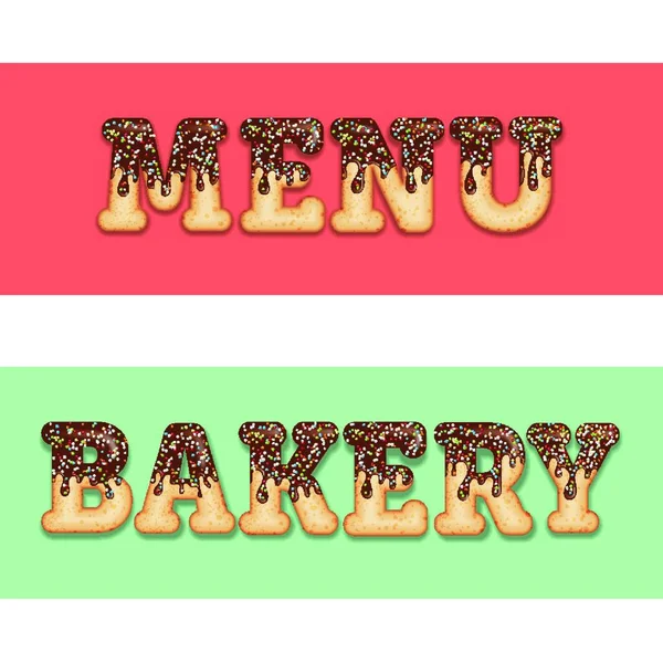 Tempting Typography Icing Text Words Menu Bakery Glazed Chocolate Candy — Stock Vector