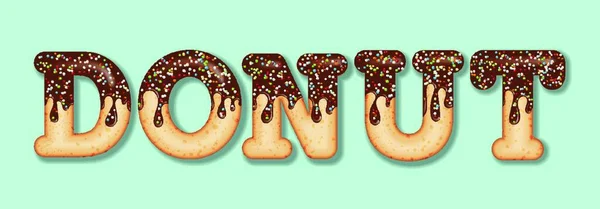 吸引人的排字 迷人的文字 甜甜圈 这个词上满是巧克力和糖果 多努特的信B — 图库矢量图片