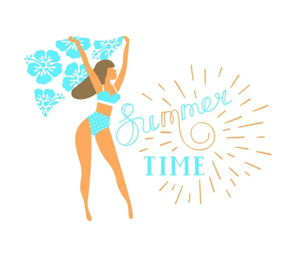 Girl Bikini Vector Illustration Banner Summer Party Girl Bikini Vector — Stock Vector