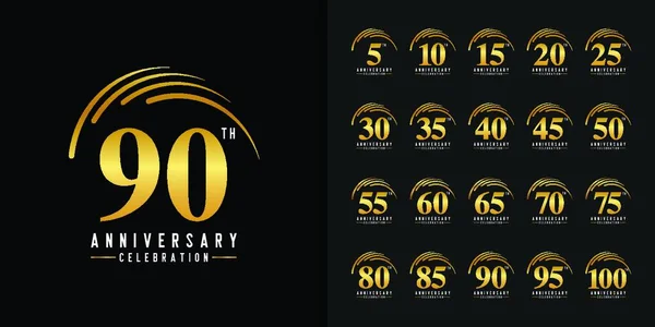 Conjunto Logotipo Aniversario Emblema Celebración Del Aniversario Oro Diseño Para — Archivo Imágenes Vectoriales