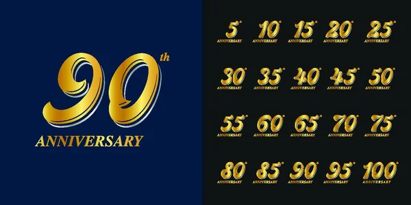 Conjunto Logótipo Aniversário Design Emblema Celebração Aniversário Ouro Para Perfil — Vetor de Stock
