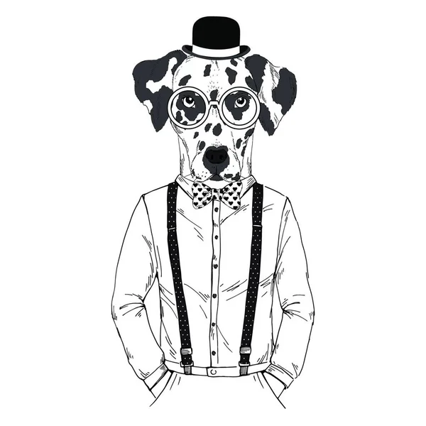 Dalmatyński Pies Mężczyzna Ubrany Stylu Retro — Wektor stockowy