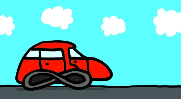 Cartoon Illustration Eines Autos Mit Endlosen Rädern — Stockvektor