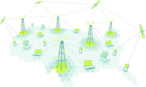 复杂的电子通勤网络 通信图 — 图库矢量图片