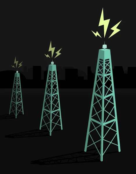 Antenas Transmitindo Boadcasting Noite —  Vetores de Stock