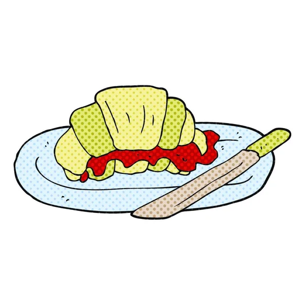 Croissant Cartone Animato Disegnato Mano Libera — Vettoriale Stock