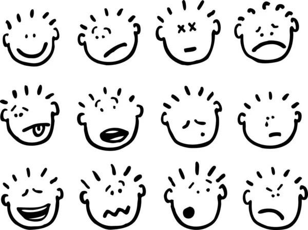 Vector Cartoon Gezichten Emoties — Stockvector