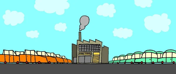 背景に漫画車工場 — ストックベクタ
