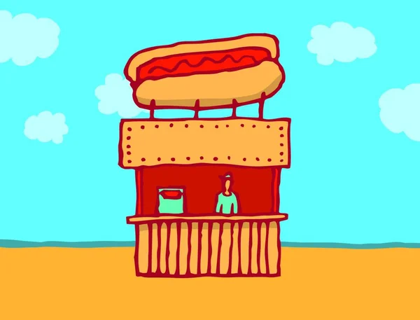Sosisli Sandviç Satıcısı Karikatür Çizimi — Stok Vektör
