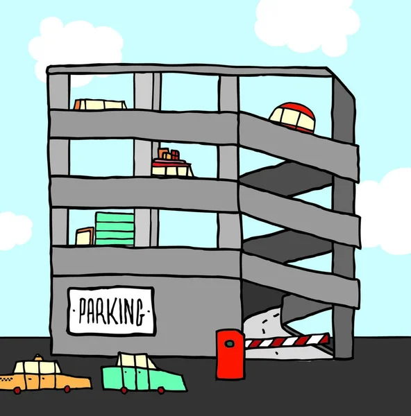 Cartoon Πολυ Επίπεδο Γκαράζ Στάθμευσης — Διανυσματικό Αρχείο