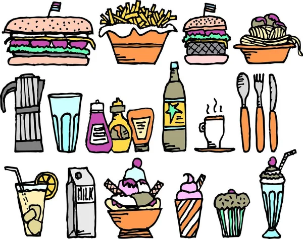 Food Drinks Color Restaurant Stuff — Stock Vector