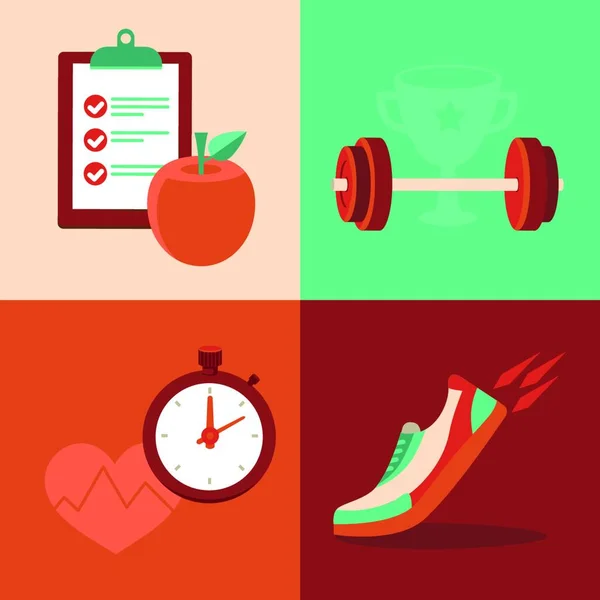 Vector Fitness Icons Flat Trendy Style Healthy Food Training — Stock Vector