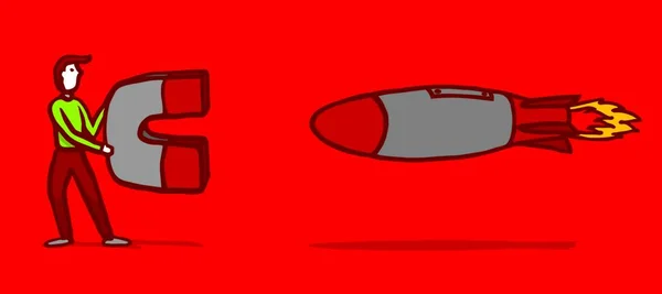 Illustration Dessin Animé Missile Dirigeant Vers Aimant — Image vectorielle