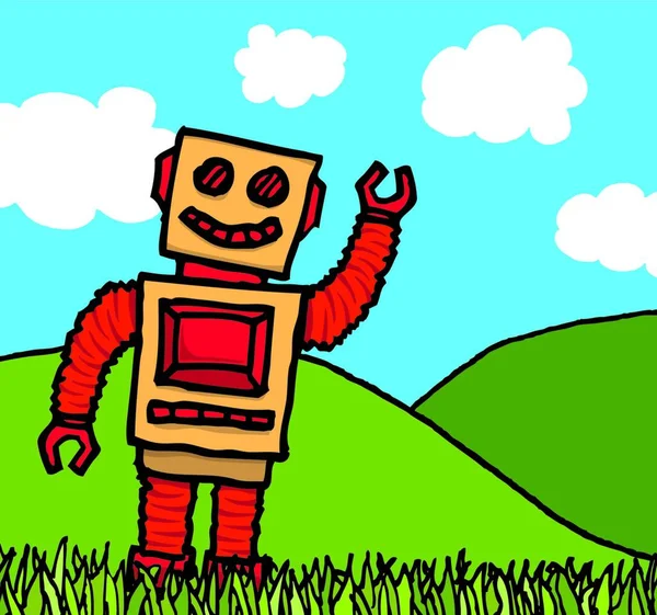 Šťastný Robot Těší Přírodu — Stockový vektor