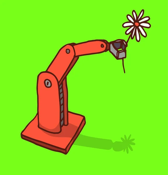 开一朵花的机械手臂的卡通插图 — 图库矢量图片