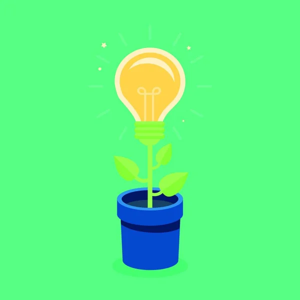 Vector Creative Concept Flat Style Light Bulb Growing Flower Pot — Stock Vector