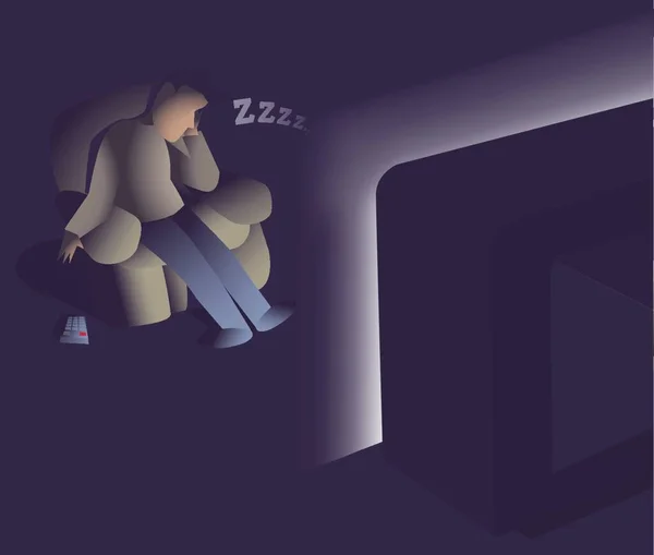 Sofá Patata Durmiendo Frente Televisión — Vector de stock