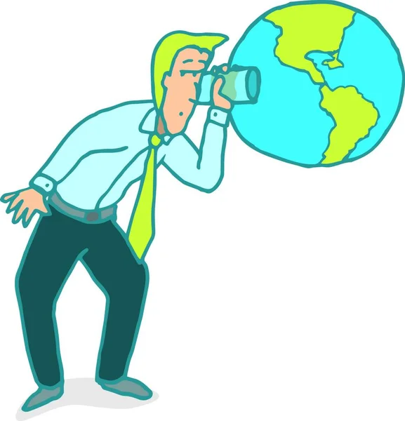 Illustration Dessin Animé Homme Espionnant Planète Terre — Image vectorielle