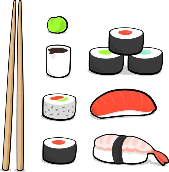 Sushi Set Karikatür Çizimi — Stok Vektör